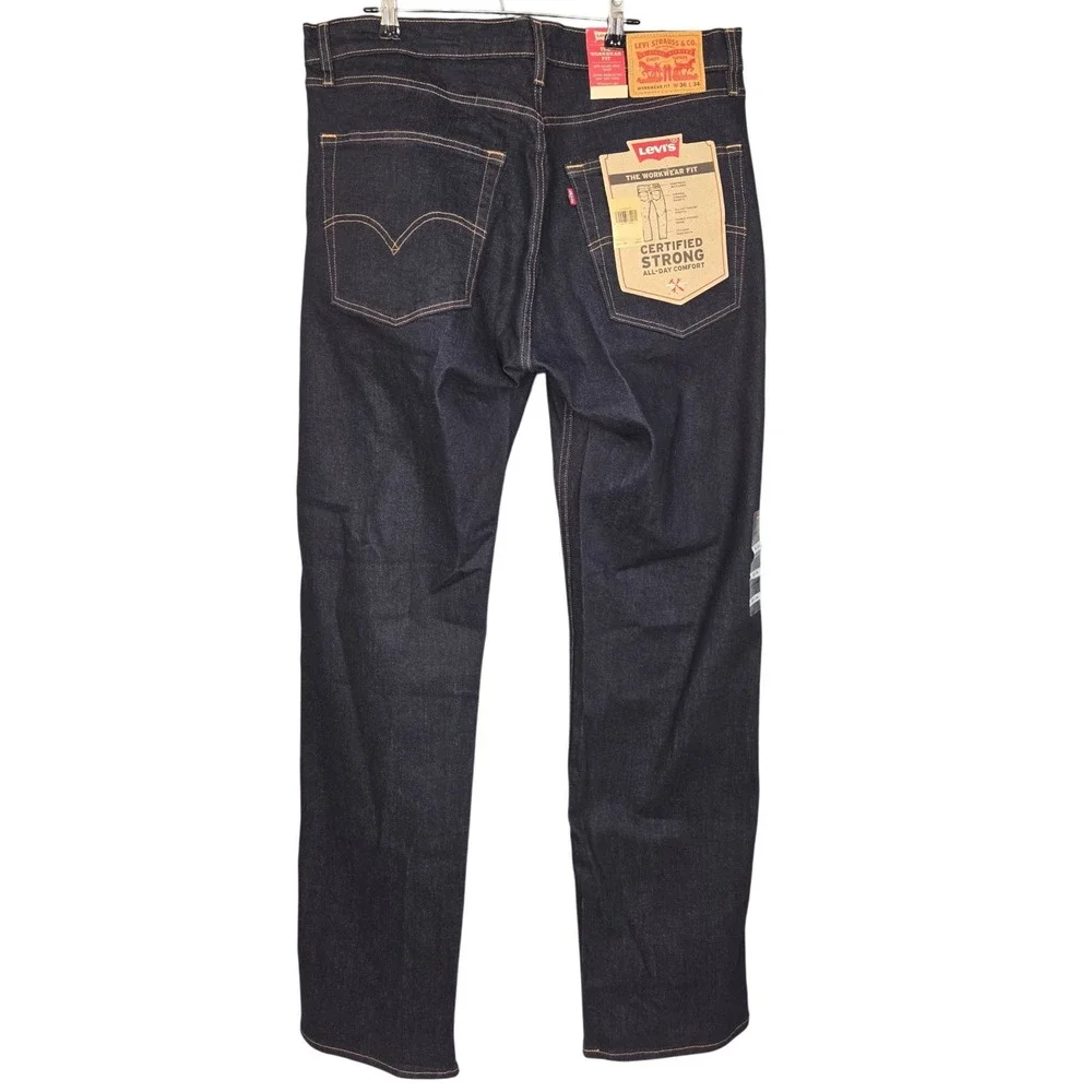 Levis Workwear Fit Jeans Mens 36x34 Dark Wash Straight Leg Stretch Denim NEW